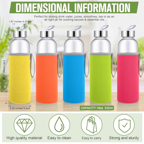 12 Pack Glass Water Bottles with Sleeves (12 Count)