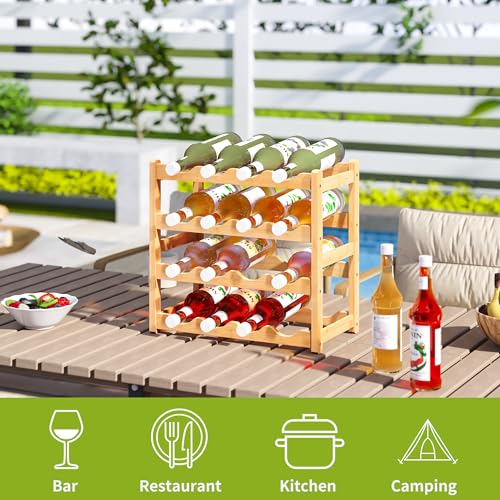 Bamboo Wine Rack Wine Storage Cabinet Shelf 16 Bottle Wine Racks Countertop Sturdy for Kitchen Dining Room Pantry
