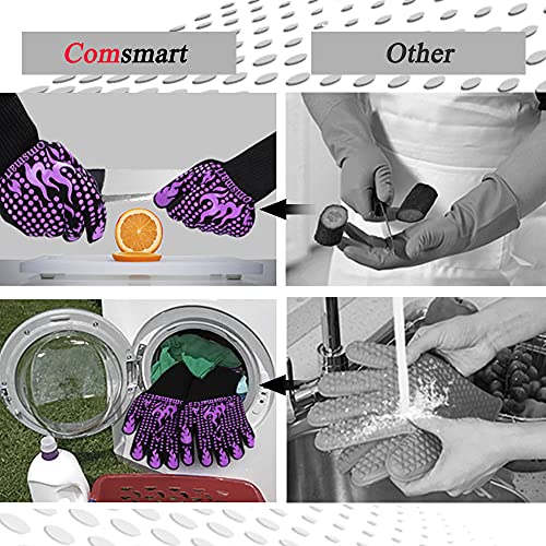 BBQ Gloves 1472 Degree F Heat Resistant Grilling Gloves Silicone Non