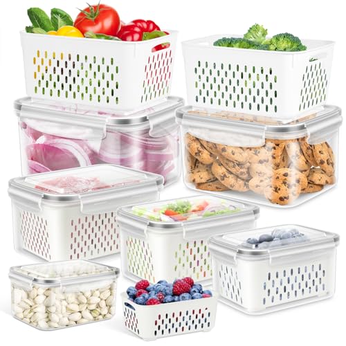 6 Pack Fruit Storage Containers for Fridge Produce Saver Veggie Container (6 Count)