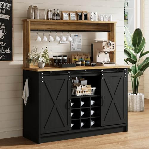 47" Farmhouse Coffee Bar Cabinet with Storage Hutch