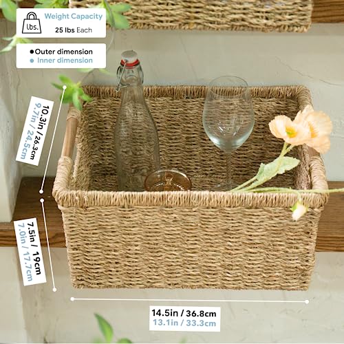 Large Wicker Storage Basket with Wooden Handles