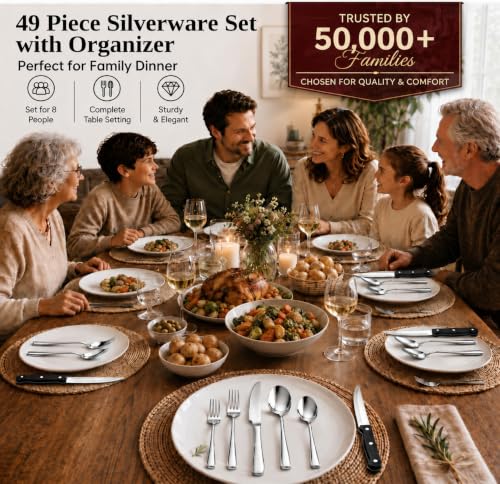 49 Piece Silverware Set with Organizer (49 Count)