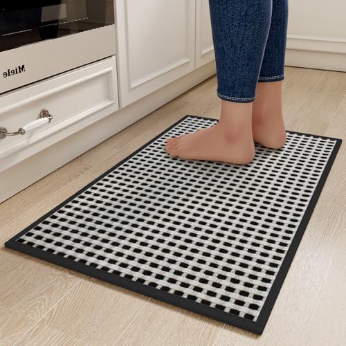 Kitchen Rugs Kitchen Mats for Floor Non Slip Washable Black 17"x30" (5.748 Sq Ft)