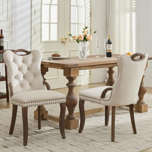 Beige Velvet Upholstered Dining Chairs Set of 2 (2 Count)