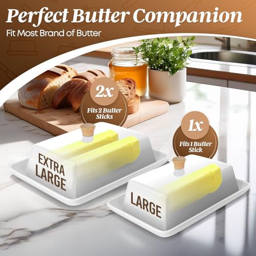 Ceramic White European Butter Dish with Lid for Countertop