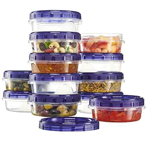 12 Pack Twist Cap Food Storage Containers with Blue Screw on Lid