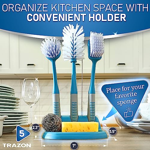 Dish Brush Set of 5 with Convenient Holder (3 Count)