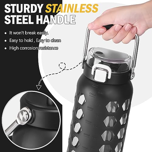 64oz Glass Water Bottle with Straw and Lid