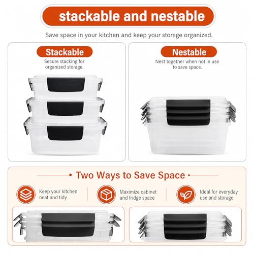 9 cup Plastic Food Storage Containers with Lids Nestable Freezer Dishwasher Safe Rectangle Meal Prep Container Set