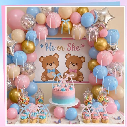 30 Pack Pink Blue Bow Cake Toppers Ribbon Bows for Cake (30 Count)