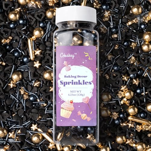 Black & Gold Star Sprinkles for Cake Decorating 4.23ounce (4.23 Ounce)