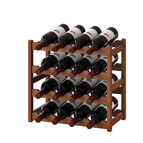 Bamboo Wine Rack Wine Storage Cabinet Shelf 16 Bottle Wine Racks Countertop Sturdy for Kitchen Dining Room Pantry