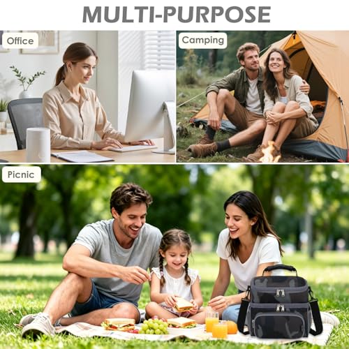 Double Layer Cooler Insulated Lunch Bag Adult Lunch Box Large Tote Bag for Men (2 Count)