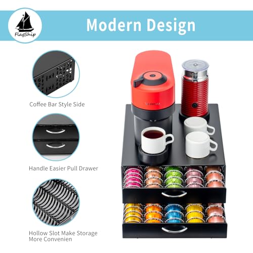 for Vertuo Pod Holder Coffee Pod Storage for Nespresso Pod Organizer Large Capacity Fits All Size Vertuo Pods 2 Tier Drawer