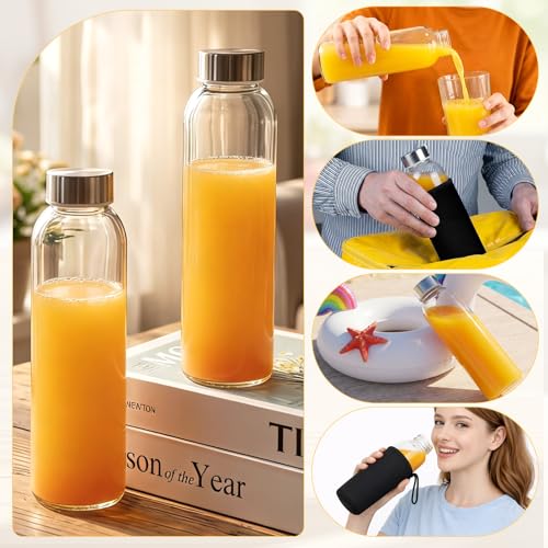 12 Pack Glass Water Bottles with Sleeves (12 Count)