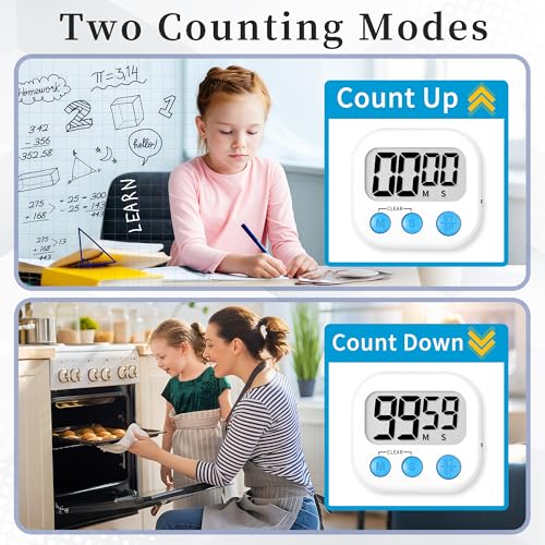 Digital Kitchen Classroom Timers for Kids Cooking 6pcs Wht Blu Pk (6 Count)