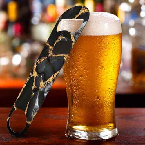Agate Marble Stainless Steel Bottle Opener Luxurious Polished Quartz Stone Abstract Golden Veins Natural Flat Beer Bottle Opener Keychain for Home Kitchen Bar Restaurant Party Birthday Gift