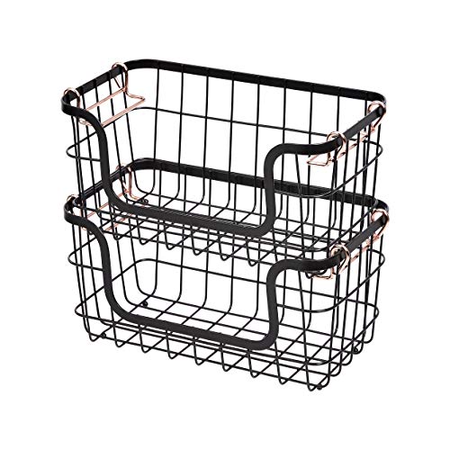 Stackable Metal Wire Rectangular Storage Baskets for Kitchen (2 Count)