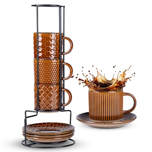 6 OZ Coffee Mugs with Saucer and Stand (4 Count)