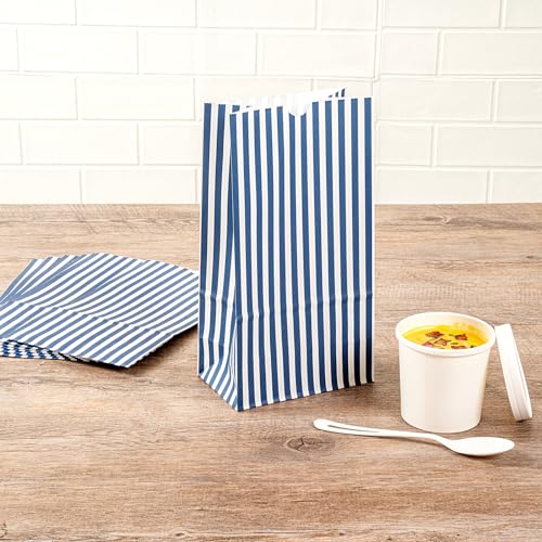 Blue And White Stripe Paper Bag (100 Count)