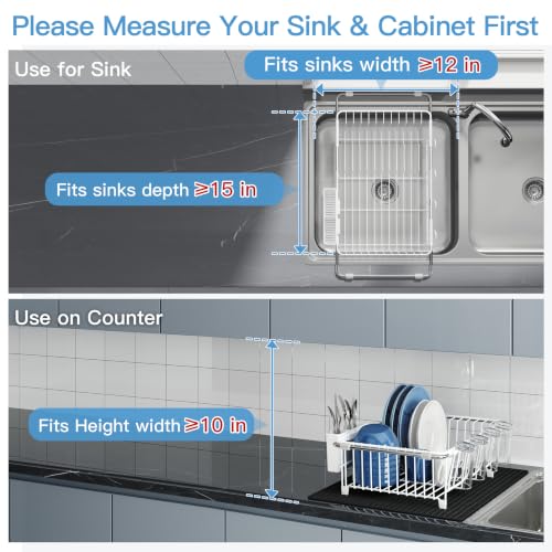 White Dish Drying Rack in Sink with Mat