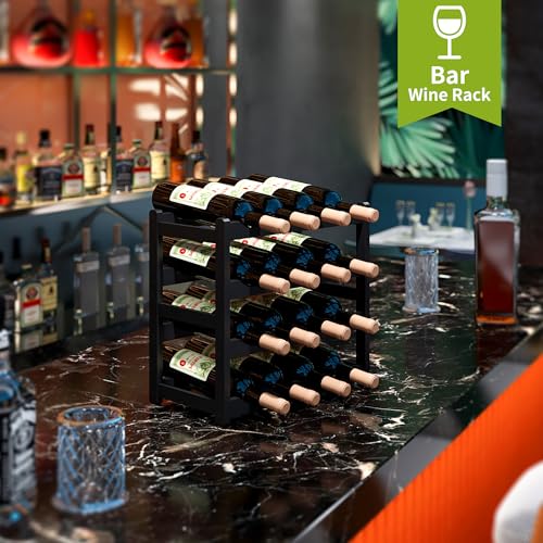 Bamboo Wine Rack Wine Storage Cabinet Shelf 16 Bottle Wine Racks Countertop Sturdy for Kitchen Dining Room Pantry