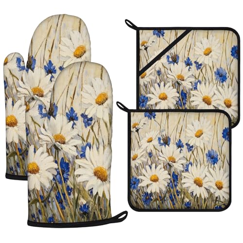 Daisy Flowers Oven Mitts and Pot Holders Sets 4Pcs
