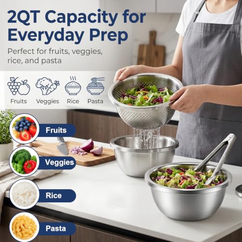 2QT Stainless Steel Colander and Mixing Bowl Set