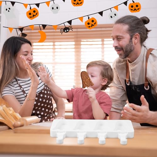 Halloween Ghost Shaped Mold Large 4 Cavity Reusable Silicone Cakesicle Cake Pop Ice Cream Mold for Halloween Adults Homemade Ice Cream Chocolate Candy DIY Trick Dessert Decorating
