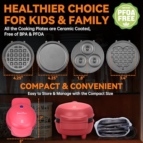 4 in 1 Mini Waffle Maker with Removable Plates