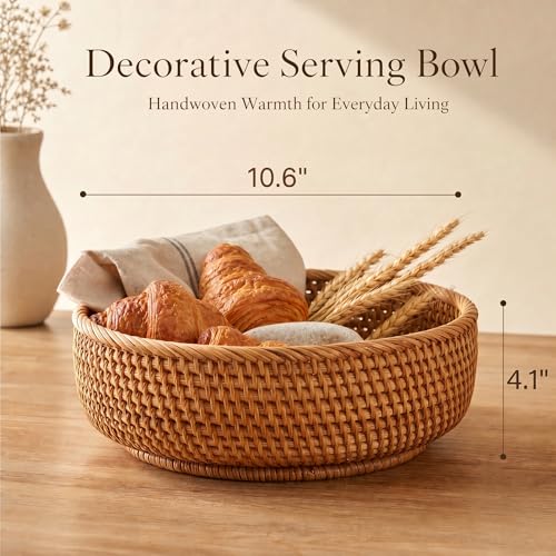 10.6" Large Round Rattan Bread Fruit Basket