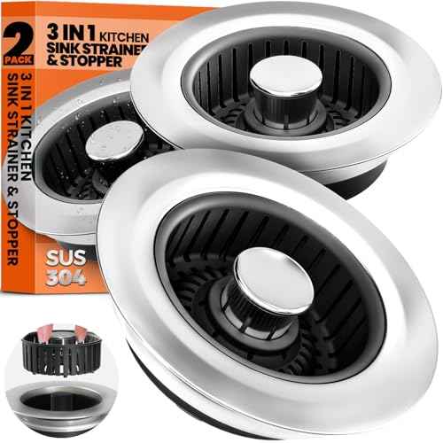 3 in 1 Kitchen Sink Drain Strainer Stopper Basket Pop Up Black