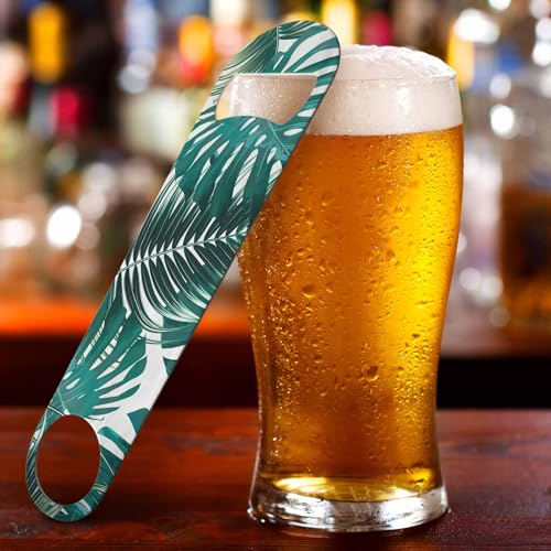 Tropical Palm Leaves Stainless Steel Bottle Opener Jungle Leaf Green Nature Plant Exotic Flat Beer Bottle Opener Keychain for Home Kitchen Bar Restaurant Party Birthday Gift