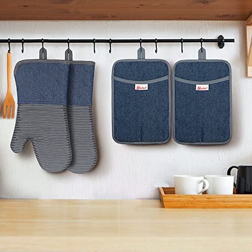 Oven Mitts Pot Holders Set of 4 Made with Pure Cotton and Food Grade Non (4 Count)
