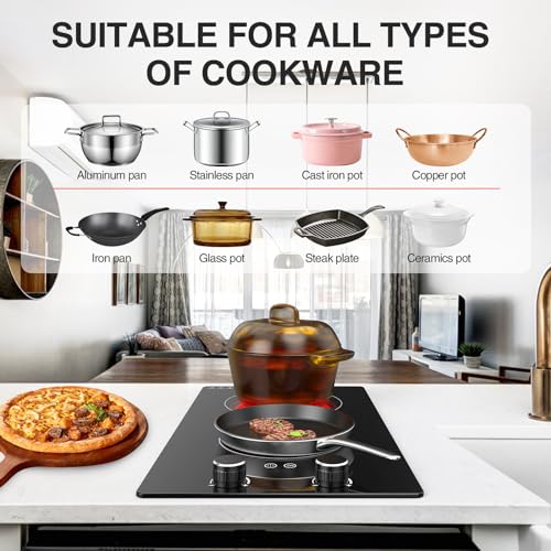 110v Electric Cooktop 2 Burners 12'' Electric Stove Top Knob Control