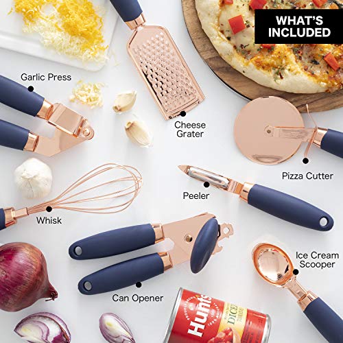 Kitchen Gadget Set Copper Plated Stainless Steel Utensils with Soft Touch Handles (7 Count)