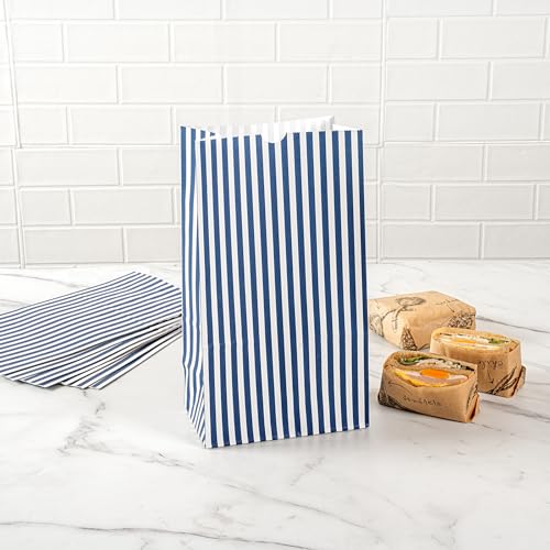 Blue And White Stripe Paper Bag (100 Count)