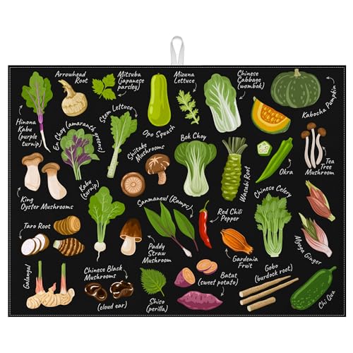 Vegetables Dish Drying Mat for Kitchen Counter Microfiber Absorbent Dish Kitchen Drying Mat Draining Reusable Washable for Dishes