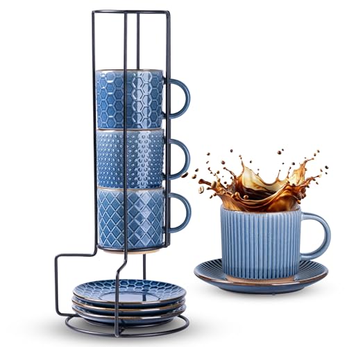 6 OZ Coffee Mugs with Saucer and Stand (4 Count)
