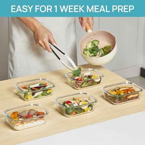 5Pack 22oz Glass Storage Containers with Lids (5 Count)