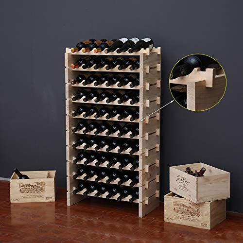 Wine Rack Solid Wood Stackable Storage Wooden Wine Rack Wine Cabinet (60 Count)