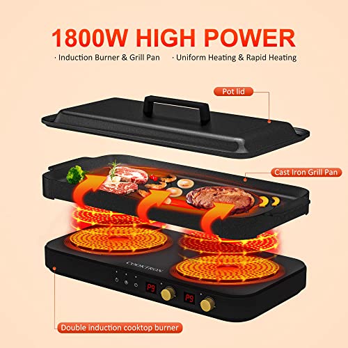 Portable Induction Cooktop 2 Burner with Griddle Pan