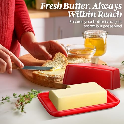 Large Ceramic Butter Dish with Lid for Countertop