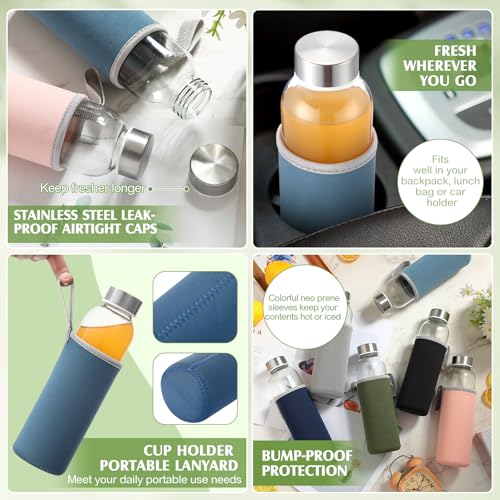 12 Pack Glass Water Bottles with Sleeves (12 Count)