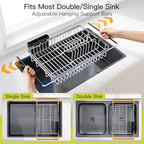 Expandable Dish Drying Rack Over the Sink with Utensil Holder