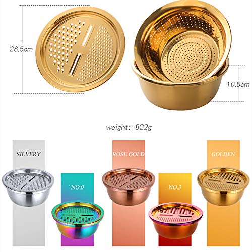 3-In-1 Multifunctional Grater Basin Colander Strainer Set, Mingcheng Stainless Steel Kitchen Grater/Drain Basket/Bottom Basin for Washing Rice, Fruits, Vegetable, Grater with Container (Orange)