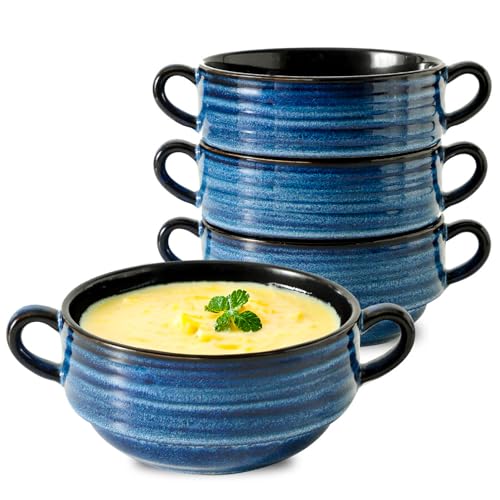 Soup Bowls 20 OZ French Onion Soup Crocks with Handles (4 Count)