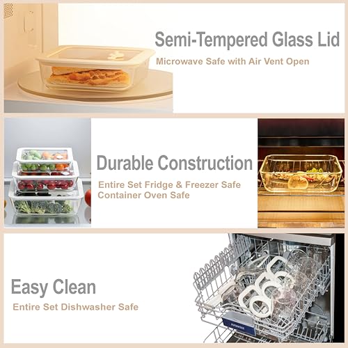 Glass Food Container Set with Glass Lid (3 Count)