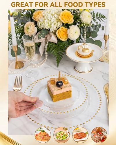 180pcs Clear Gold Plastic Dinnerware Set for Wedding Party (180 Count)